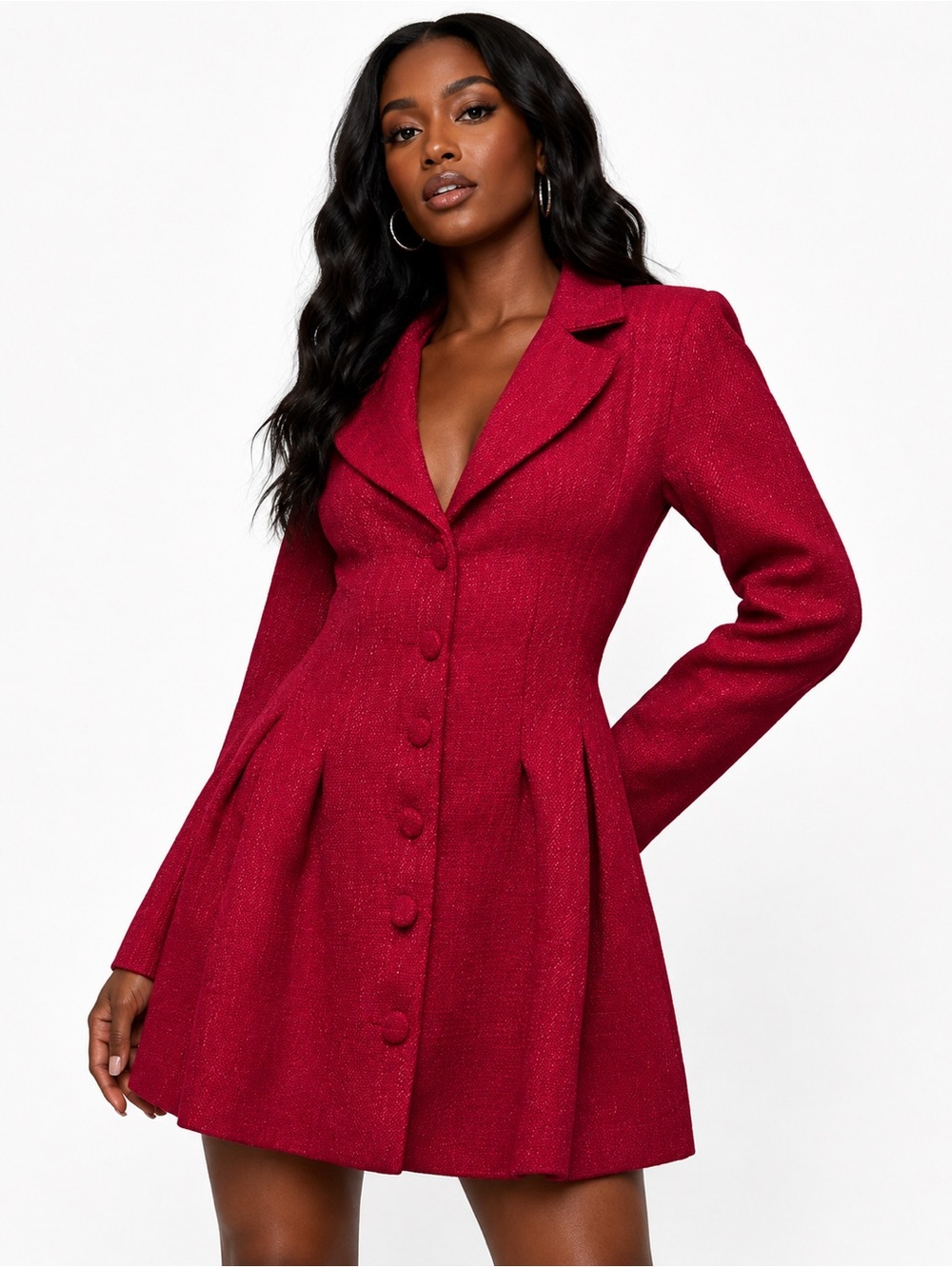 Suit,dress Solid Color Lapel Collar Single Breasted Fitted Tweed Vintage Ptp 18